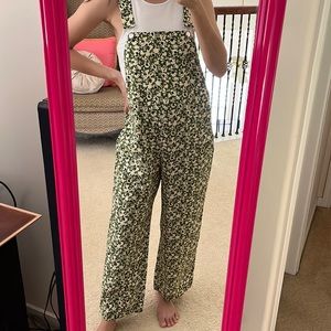 Zara green floral overalls